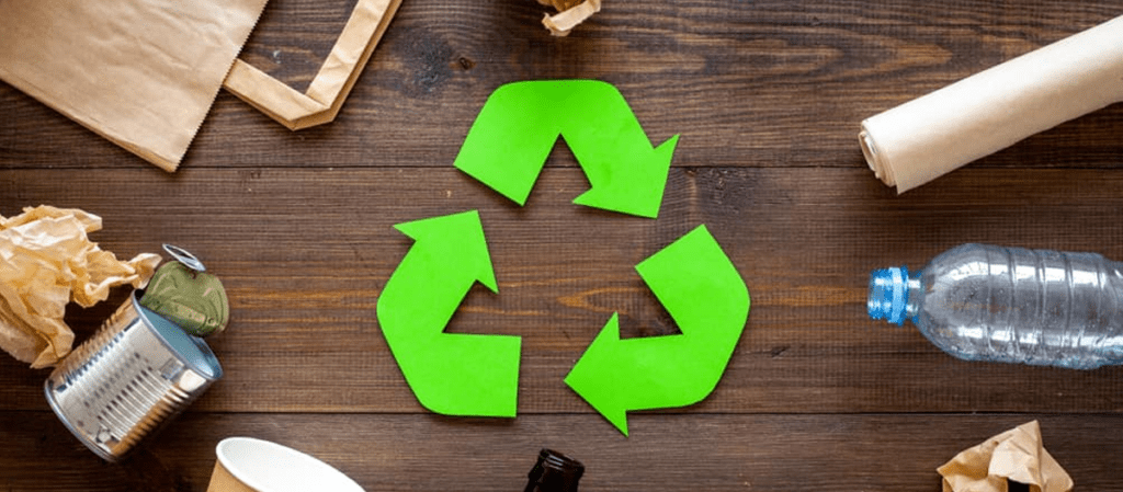 Eco-friendly packaging: A green recycling symbol.