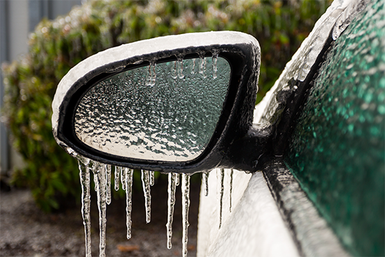 ice covered car mirror